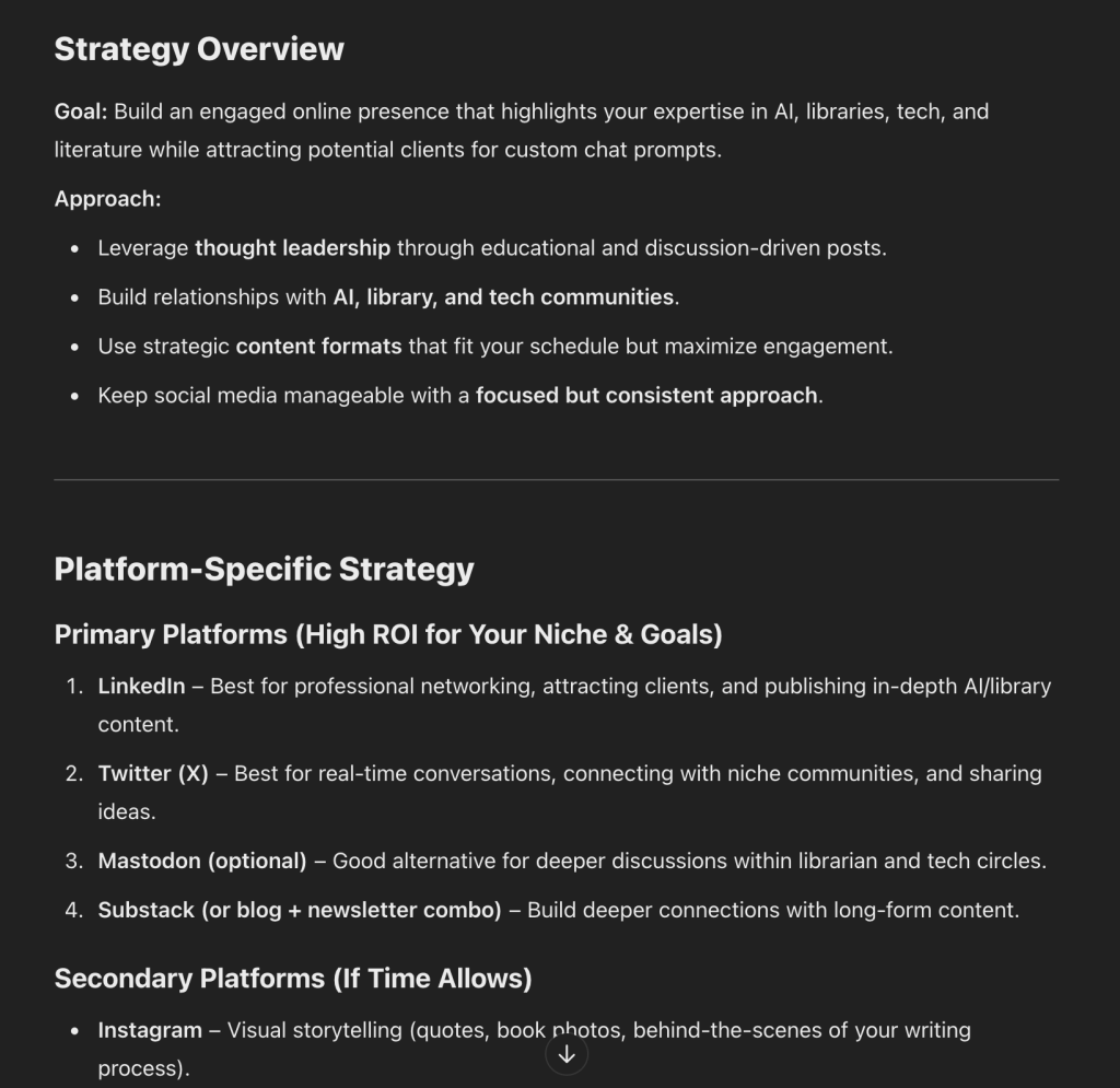 Part of a response from, Social Architect, An Interactive Chat Prompt.